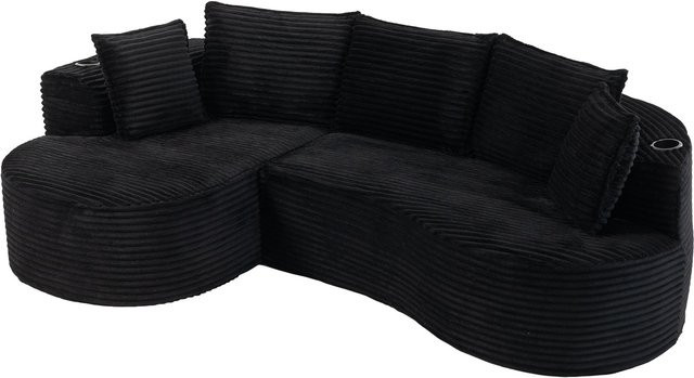 GOMYWAY Home Ecksofa aus Cord in Schwarz mit Getränkehaltern, Seitentaschen und Kissen, B/T/H: 250 x 152 x 82 cm - Bild 1