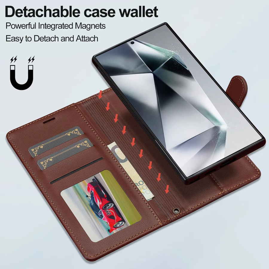 Magnetische Leder-Flip-Wallet Tasche für Samsung Galaxy S26 S25 S24 S23 S22 S21 sowie A17 A16 A36 A56 A15 A35 A55 in Rot und Braun - Bild 2