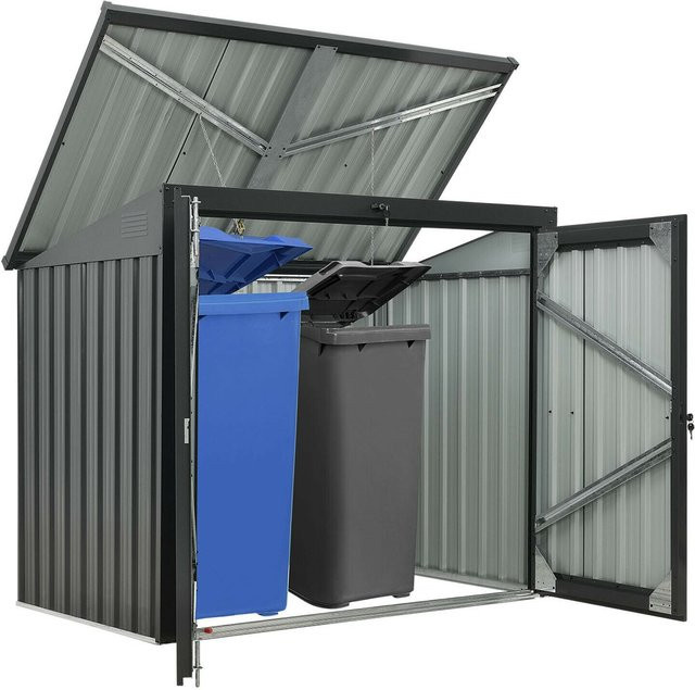 2er Mülltonnenbox mit aufklappbarem Dach in Anthrazit, B/T/H: 101 x 158 x 134 cm - Bild 1