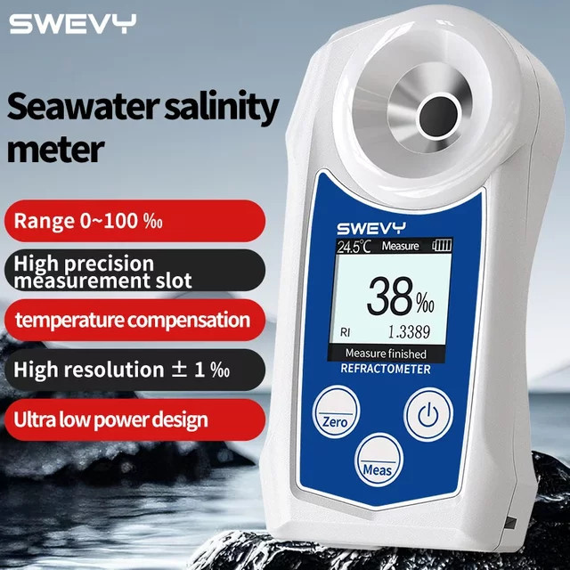 SWEVY Digitales Refraktometer SW-12S in Weiß zur Messung des Salzgehalts und der Konzentration von 0-100% für Aquakultur, Lebensmittel, Labor und Hydroponik - Bild 1