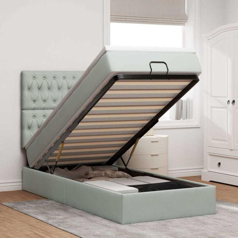 Vidaxl Ottoman Polsterbett mit Matratze und LED in Hellgrau aus Samt, B/T: 100 x 200 cm - Bild 1