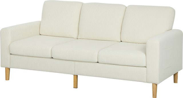 Aosom HOMCOM Dreisitzer-Sofa aus Rip-Vorvelvet in Beige mit modernem Design und Federkissen, Breite: 192 cm - Bild 1