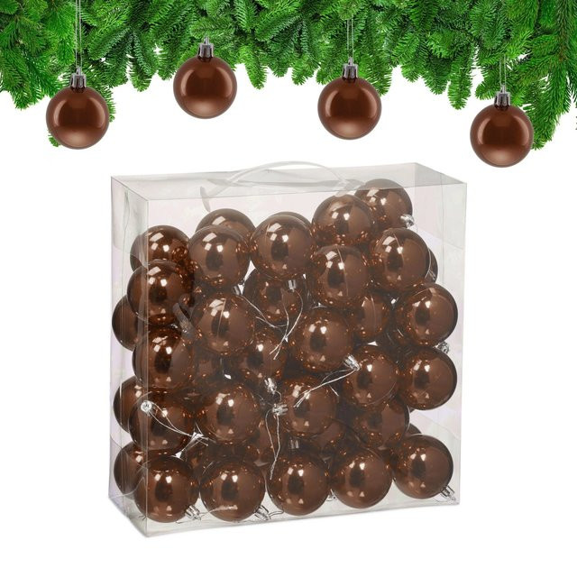 Relaxdays Weihnachtskugeln 50er Set aus Kunststoff in Braun Glänzend, Durchmesser: 6 cm, Höhe: 7 cm - Bild 1