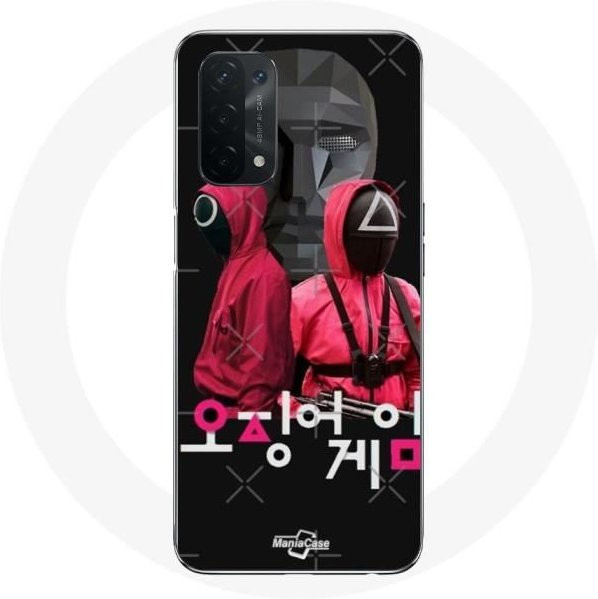MANIACASE Handyhülle für Oppo A74 5G mit Squid Game Soldatenmasken Design in Weiß und Multicolour - Bild 1