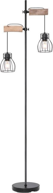 GLOBO Stehlampe Mina in Schwarz und Natur aus Metall und Holz, Höhe: 168 cm, E27, 2 Brennstellen, dimmbar - Bild 1