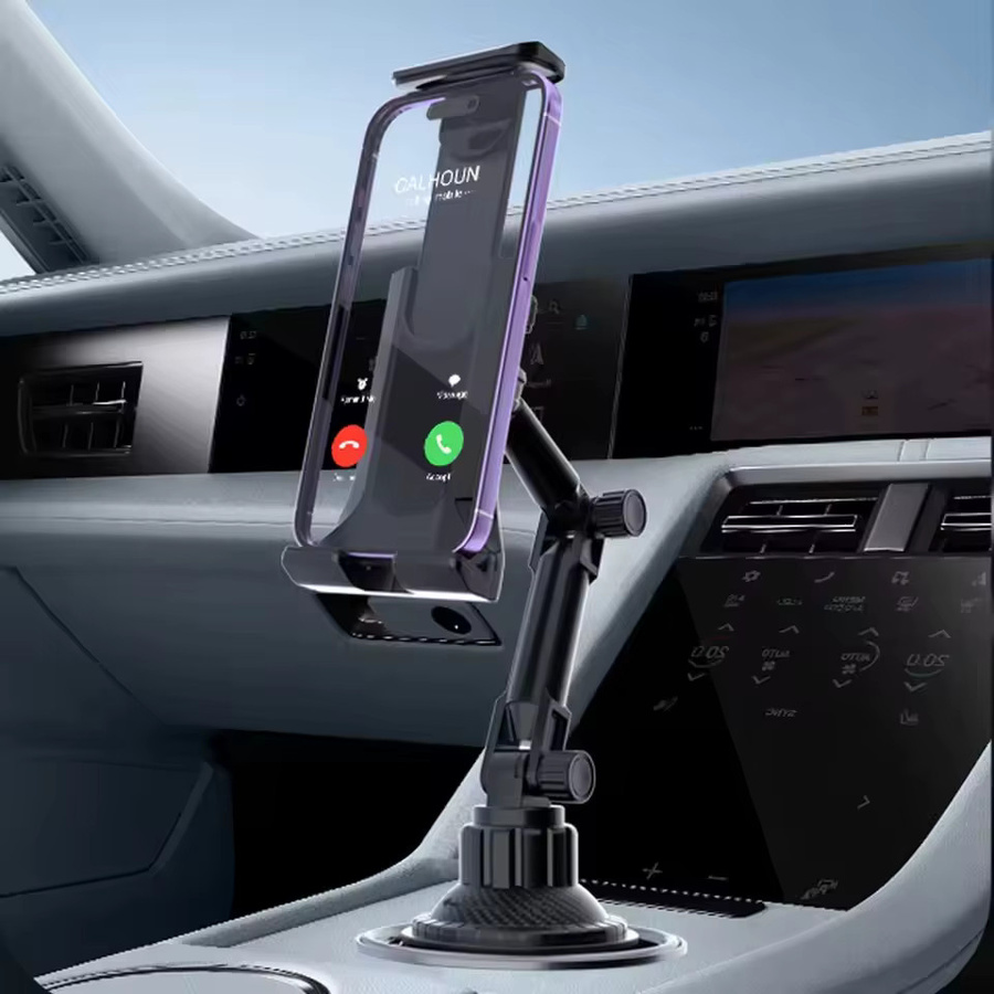 Auto-Tablet-Halterung für Getränkehalter in Schwarz, 360 Grad verstellbare Smartphone-Halterung mit 270 Grad neigbarer Stange und dreieckiger Basis für iPad Pro 11 und Air - Bild 1