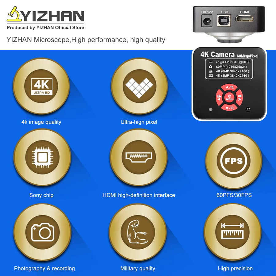 YIZHAN Industriemikroskopkamera 4K 60MP mit IMX415 Sensor, HDMI und USB, Schwarz, inklusive Windows-Messsoftware und Fernbedienung für Trinokularmikroskope, PCB-Reparatur und Elektronikinspektion - Bild 4