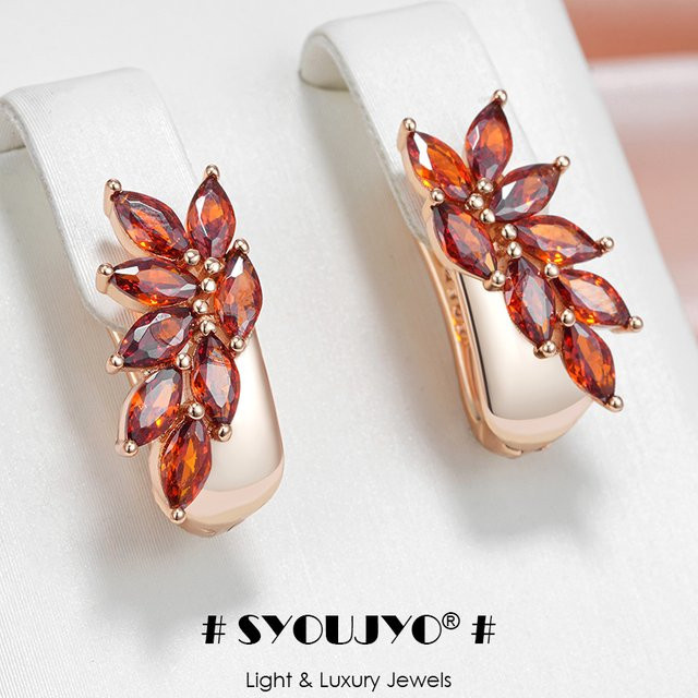 SYOUJYO Ohrringe, Rotblattform, Zirkon, 585 Roségold, Damen - Bild 1
