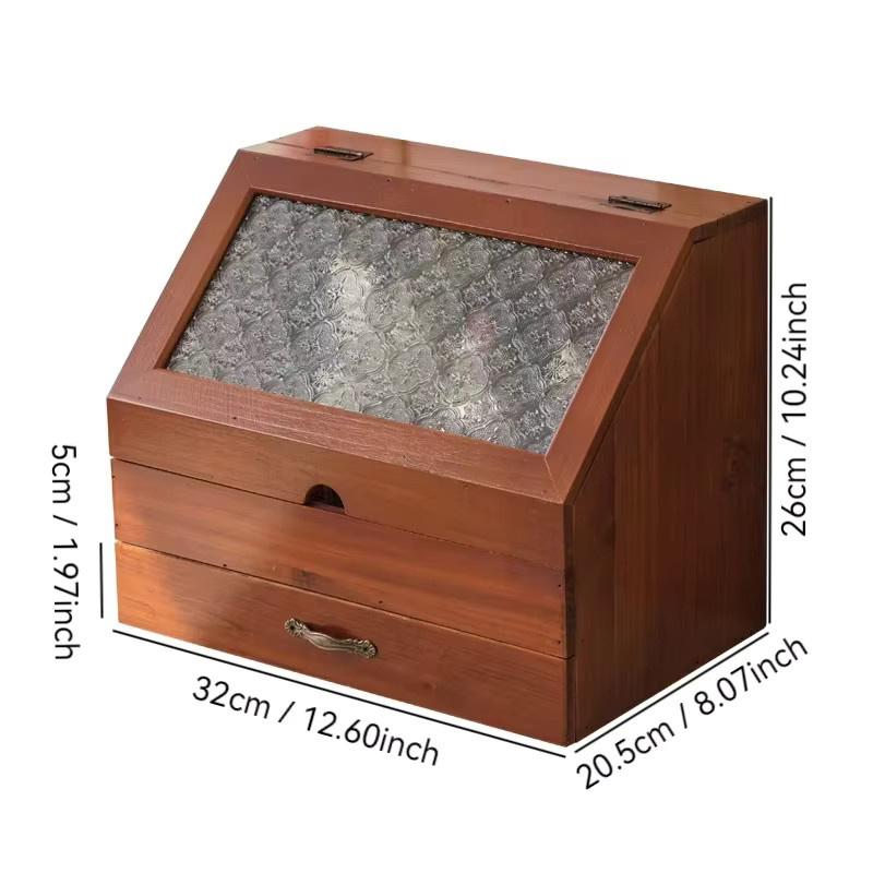 Retro Holz-Aufbewahrungsbox für Schreibtisch und Kosmetik in Rot und Braun, B/T/H: 26,0 x 32,0 x 0,0 cm - Bild 2