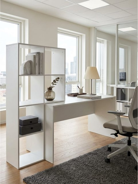 Moderner Schreibtisch von KADIMA DESIGN in Weiß mit Regal für dein Homeoffice, B/T/H: 170 x 59 x 143,5 cm - Bild 1