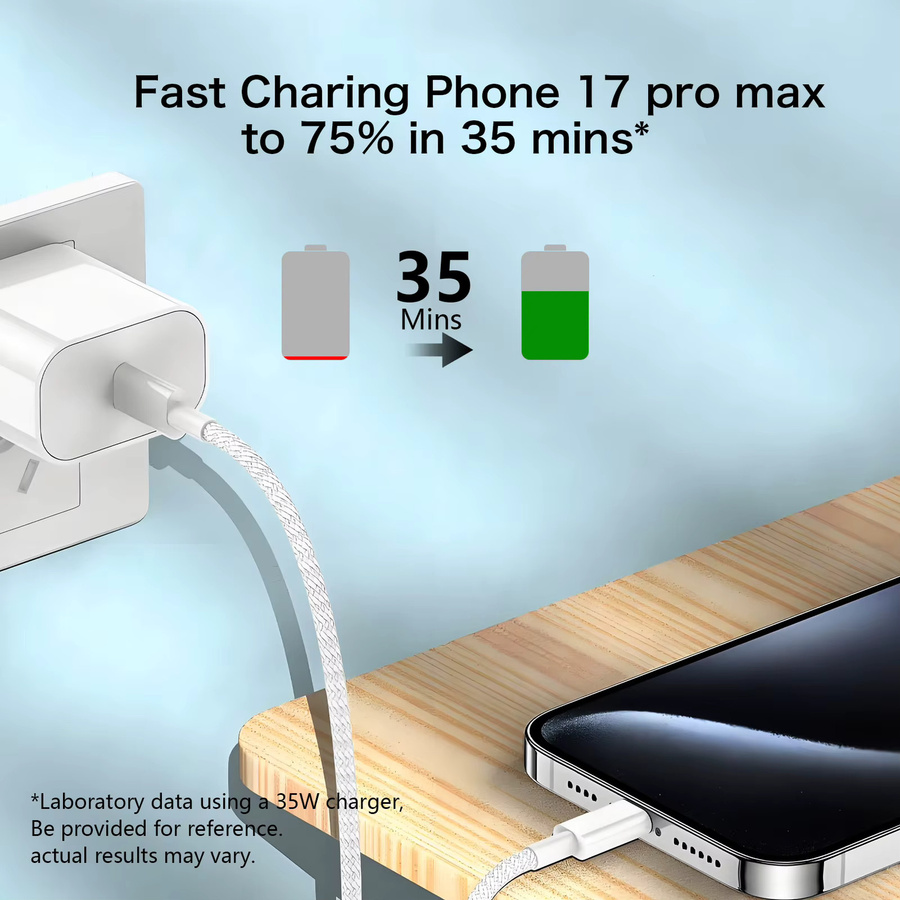 Tonsiny USB-C Kabel 60 W Weiß für iPhone, iPad, Samsung und Xiaomi mit gewebtem Draht - Bild 2