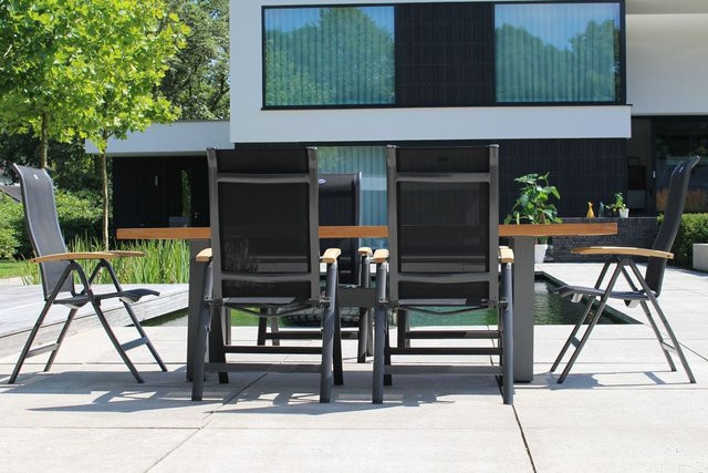 Hartman Garten-Essgruppe Yasmani/Alice in Anthrazit aus Aluminium und Teakholz mit 6 Klappstühlen, Tisch B: 240 cm, T: 100 cm - Bild 1
