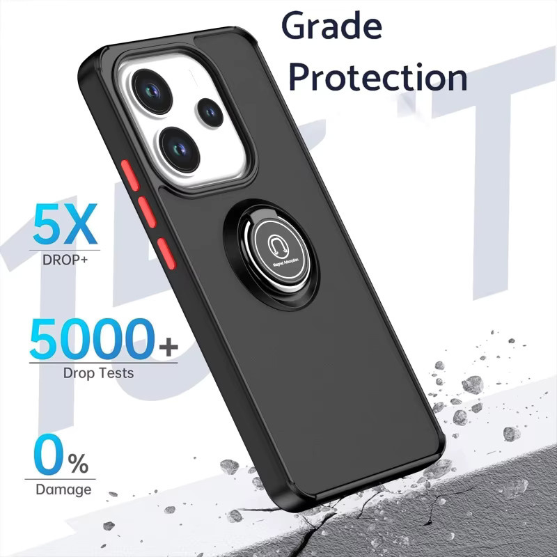 Stoßfeste Handyhülle mit Ringhalter und drehbarer Autohalterung für Xiaomi Redmi Note 14 15 13 12 11 10 Pro Plus in Schwarz oder Grün mit matter Haptik - Bild 2