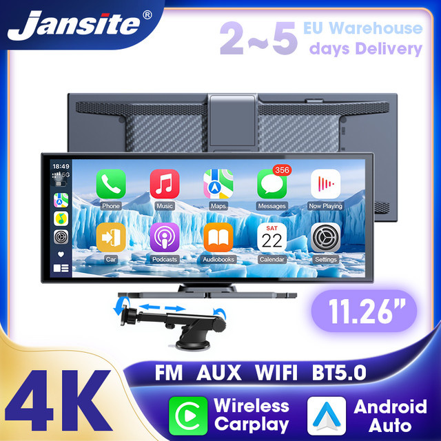 Jansite Tragbares Universelles Autoradio mit 11,26 Zoll HD-Touchscreen in Schwarz mit Apple Carplay, Android Auto, GPS, WIFI und Bluetooth - Bild 1