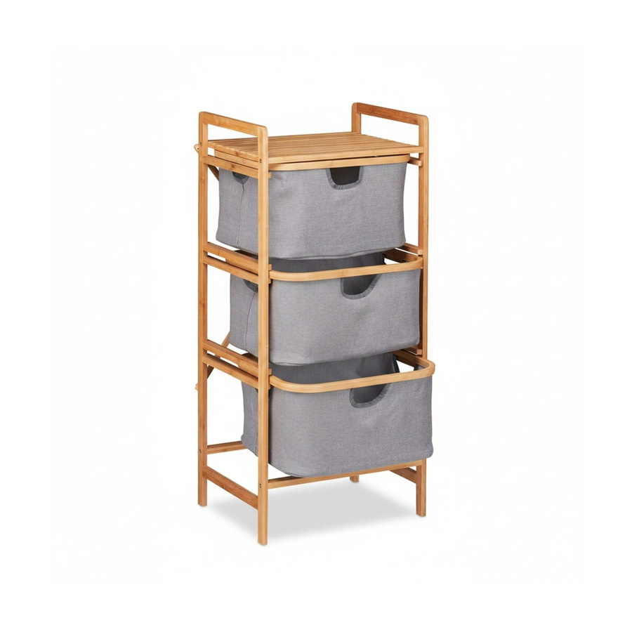 Relaxdays Wäschesortierer aus Bambus mit 3 Fächern und Ablage, Farbe Grau, B/T/H: 96 x 44 x 34,5 cm - Bild 2