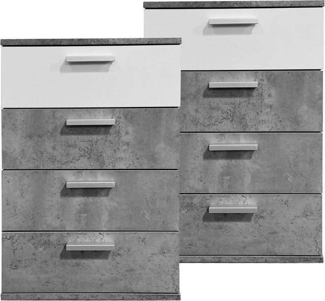 HTI-Living Nachtkommode Nina 2er-Set mit 4 Schubladen in Weiß Beton, B/T/H: 45 x 38 x 70 cm - Bild 1