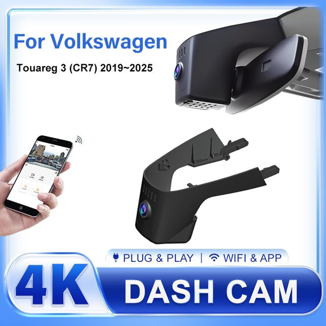 CARBAOHUI 4K Dash Cam für Volkswagen Touareg 3 (CR7) 2019 bis 2025, Ultra HD DVR mit integriertem WLAN und Loop-Aufnahme, Schwarz - Bild 1