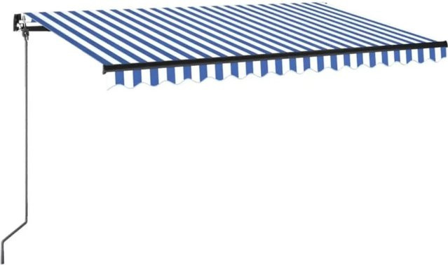 vidaXL Markise manuell einziehbar mit LED, Blau-Weiß gestreift, B/H: 450 x 350 cm - Bild 1