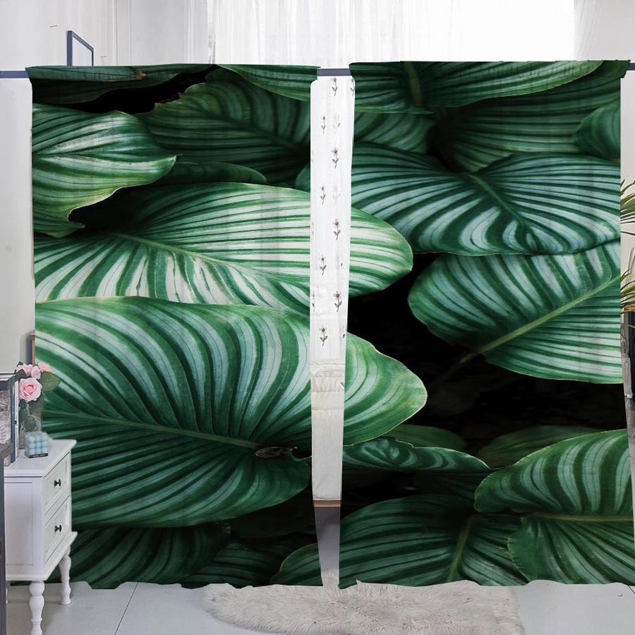 MH Vorhänge mit Blätter-Design für Küche und Wohnzimmer, 2er-Set, halbtransparent, Breite: 50 cm, Höhe: 70 cm - Bild 1
