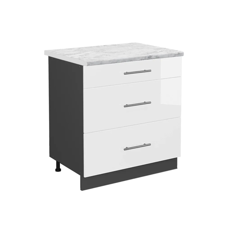 Vicco Küchenunterschrank Fame-Line Weiß Hochglanz Anthrazit mit 3 Schubladen und Marmor-Arbeitsplatte Breite: 80 cm - Bild 2