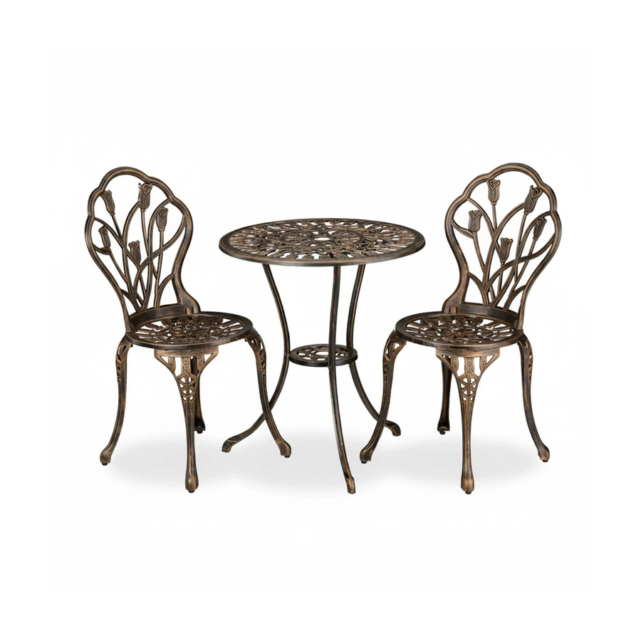 Relaxdays Gartenmöbel Set aus Aluminiumguss in Schwarz-Bronze, 3-teilig mit Sonnenschirmloch für Garten, Balkon oder Terrasse - Bild 2
