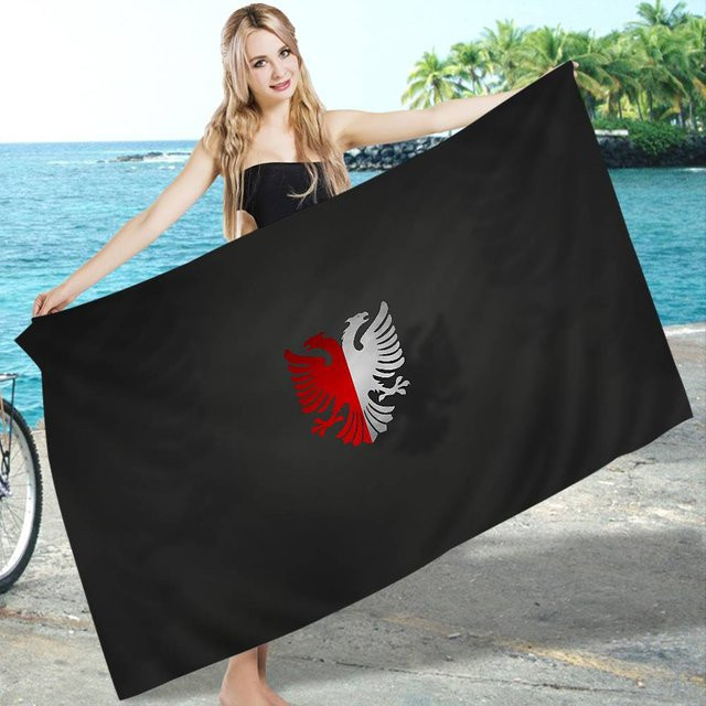 JMG Household Supplies Strandtuch Albanien Flagge aus Mikrofaser, schnelltrocknend und weich, B/H: 76 x 182 cm, Schwarz - Bild 1