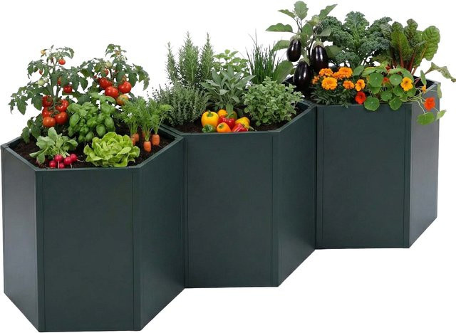 3er-Set MCW Hochbeet P64 aus Stahl in Grün für Gemüse und Blumen, H x B x T: 77 x 264 x 100 cm - Bild 1