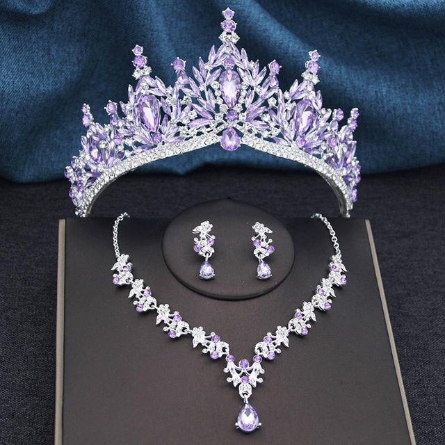 YIRAN Jewelry Schmuckset, Diadem, Halskette, Ohrringe, Weiß, Kristall, Messing, Damen - Bild 1