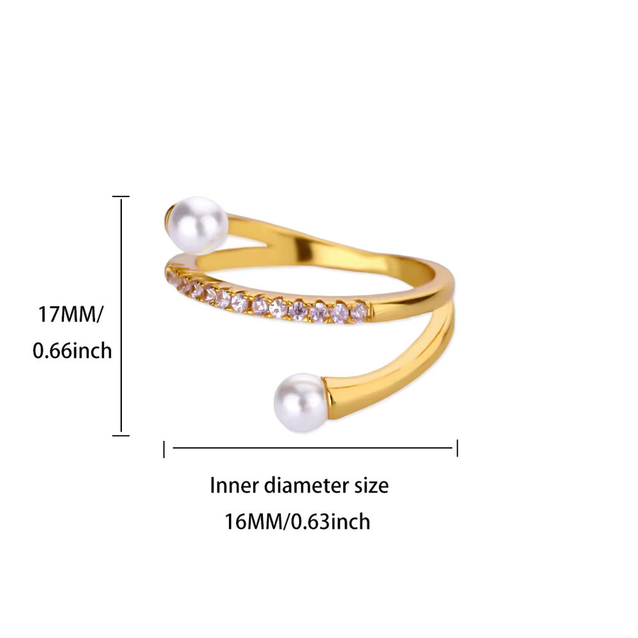 ICFTZWE Ring, Edelstahl, goldfarben, Zirkonia, Perle, Damen - Bild 2