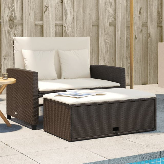 vidaXL Gartensofa als Schlafsofa aus Polyrattan mit Kissen in Braun und Cremeweiß - Bild 3