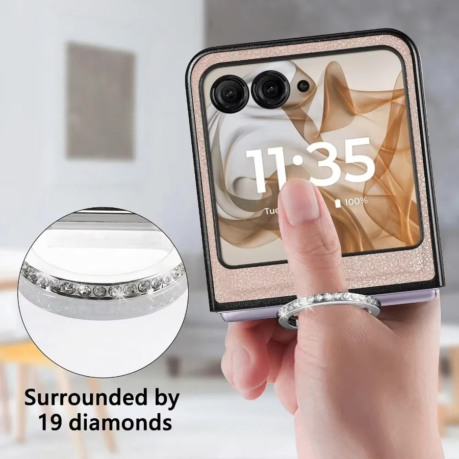 Handyhülle mit Ring und Litschi-Muster aus PU-Leder für Motorola Razr 50 Ultra und Razr 40 in Schwarz - Bild 5