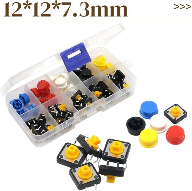 25er Set Micro Schalter mit runder Kappe, Tactile Push Button Momentary Schalter für R3 Board, 5 Farben, B/T/H: 12 x 12 x 7,3 mm - Bild 1