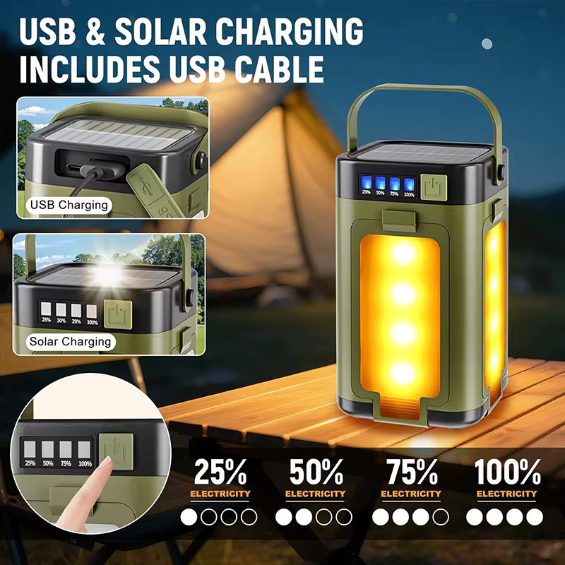 Solar-Campinglampe mit USB-LED und wasserdichter Funktion in Grün für Garten, Angeln und Wandern - Bild 3