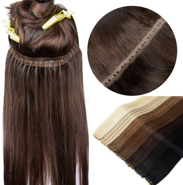 Boymia Remy Echthaar-Extensions, 25cm, Loch-Flat-Weft, Unsichtbar - Bild 1