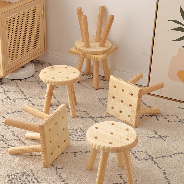 LIUSHADUOLA Massivholz-Sitzbank in Braun im skandinavischen Design als Hocker für Wohnzimmer und Kinder - Bild 1