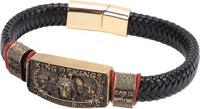 King Faith Lederarmband, geflochten, Schwarz, Herren - Bild 1