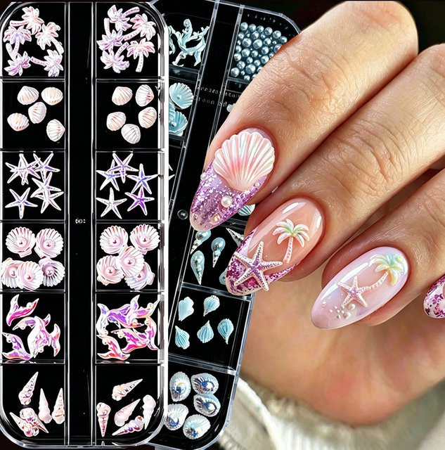 MAFANAILS Nageldekor-Set, 12-teilig, Rosa-Lila, schimmernd - Bild 1