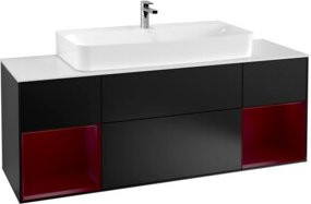 V&B Waschtischunterschrank Finion mit Wandbeleuchtung, Farbe Schwarz matt lackiert, Breite: 160 cm - Bild 1