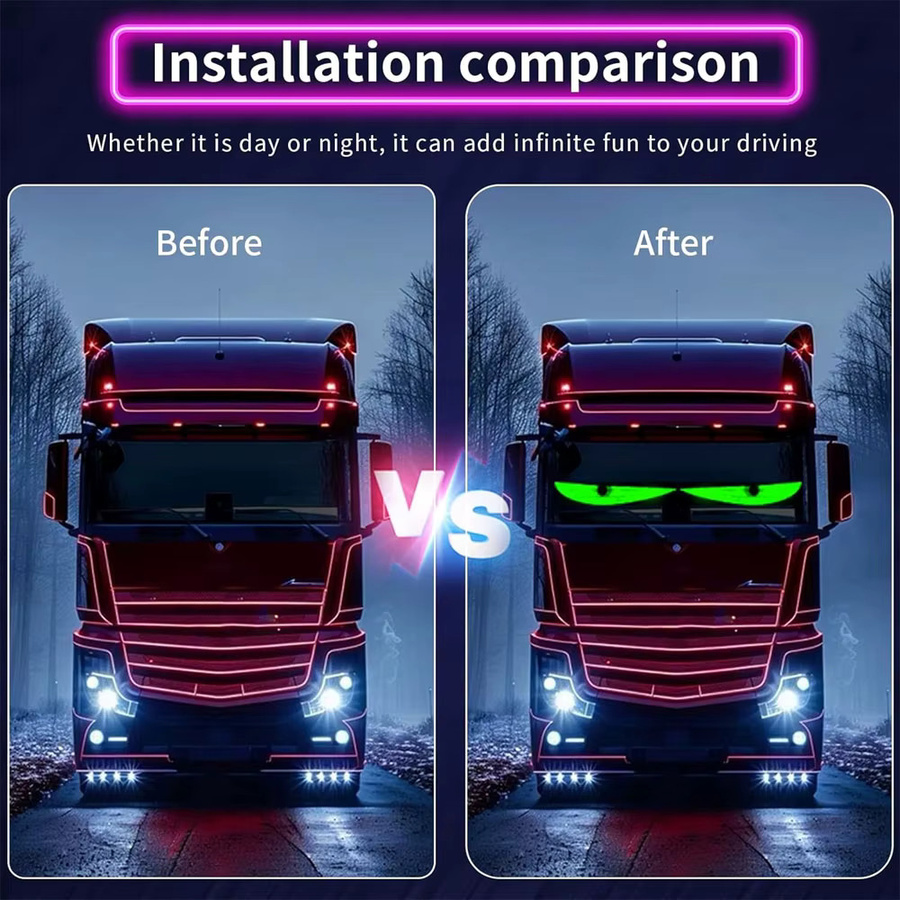Programmierbares Devil Eyes LED-Display für die LKW Windschutzscheibe mit flexibler Animation in Schwarz - Bild 1