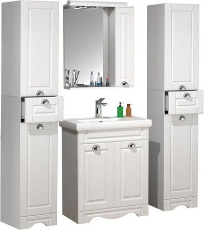 VCM Badmöbel Set Casalo in Landhaus-Optik, 5-tlg. Waschplatz-Set mit Keramik-Waschbecken, Spiegelschrank und Hochschrank, Farbe: Weiß, Breite: 60 cm