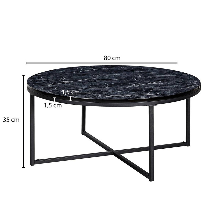 Couchtisch Wohnling in Schwarz mit Marmor Optik, B/H/T: 80 x 35 x 80 cm - Bild 3