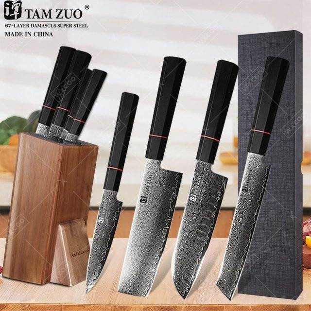 WXCOO Japanisches Küchenmesser-Set aus Damaststahl mit VG10 Klinge in Silber inklusive Aufbewahrungsbox - Bild 1