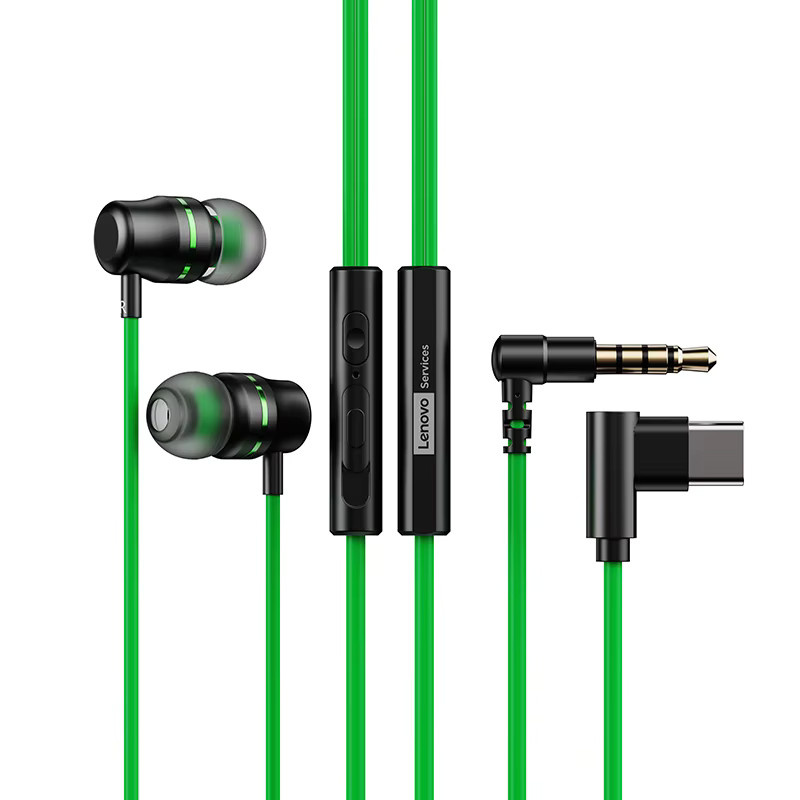 Lenovo YF38 In-Ear-Kopfhörer mit USB-C und 3,5 mm Klinkenanschluss, kabelgebunden mit Mikrofon und Steuerung, Schwarz-Grün - Bild 4
