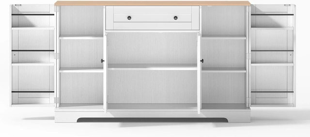 okwish Küchenbuffet in Weiß und Natur mit Schubladen und Regaltüren, B/T/H: 138 x 40 x 85 cm - Bild 1