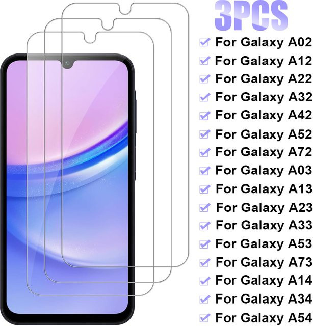 3er-Set gehärtetes Glas Displayschutz für Samsung Galaxy A54 A34 A14 A73 A53 A33 A23 A13 A03S A02S A12 A22 A32 A42 A52 A72 5G 4G, transparent - Bild 1