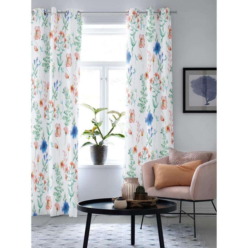 Super Six Fenstervorhang mit floralem Pflanzenmuster in Grau, semi-transparent, B: 135 cm, H: 60 cm - Bild 2