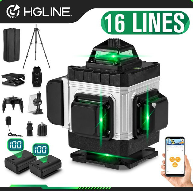 HGLINE Professionelles 16-Linien-Laser-Nivelliergerät mit APP-Fernbedienung, selbstnivellierend, 360 Grad horizontale und vertikale Laserwaage - Bild 1