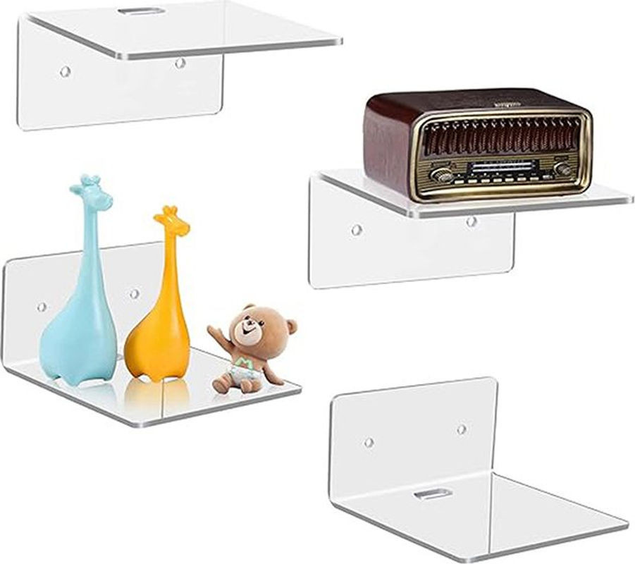 Minimalistisches Acryl Wandregal in Transparent, Rechteckiges Schweberegal zur Wandmontage für Dekoration und Smart Speaker - Bild 1