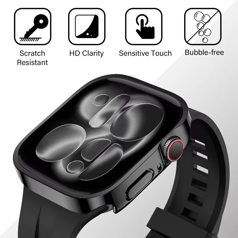 Schutzhülle mit gehärtetem Glas für Apple Watch, PC Bumper, Unisex - Bild 2
