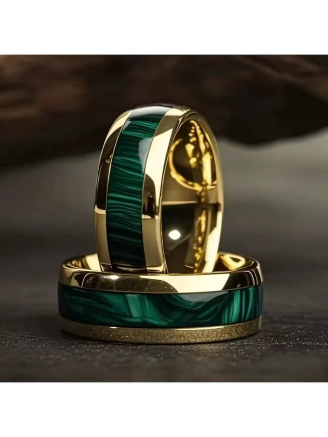 SUNFLOWERZHU Ring, Edelstahl, Gold, Grüne Abalone Shell Inlay, Herren - Bild 3